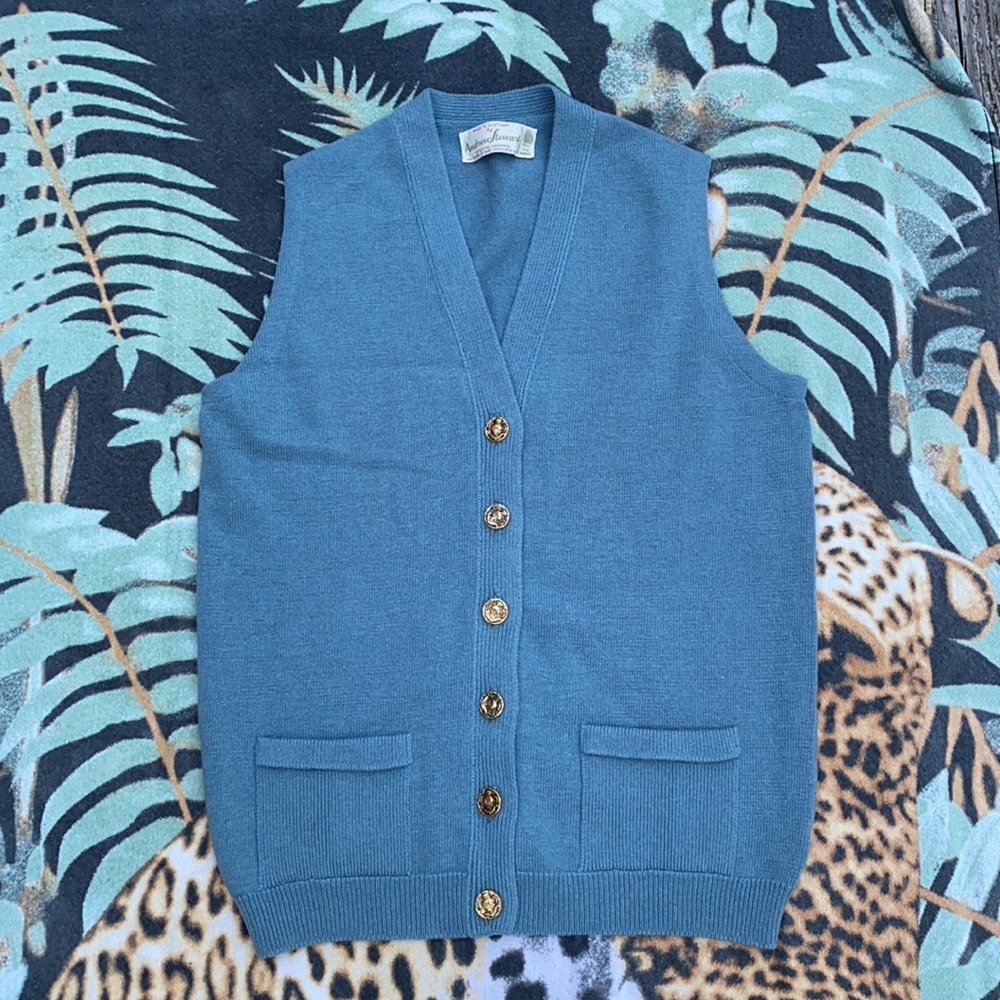 Elegant Blue Men's Vest with Gold Buttons